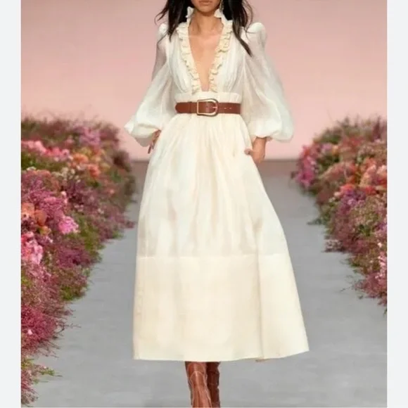 Zimmermann Wild Botanical Ruffled Linen and Silk Dress - Picture 4 of 15